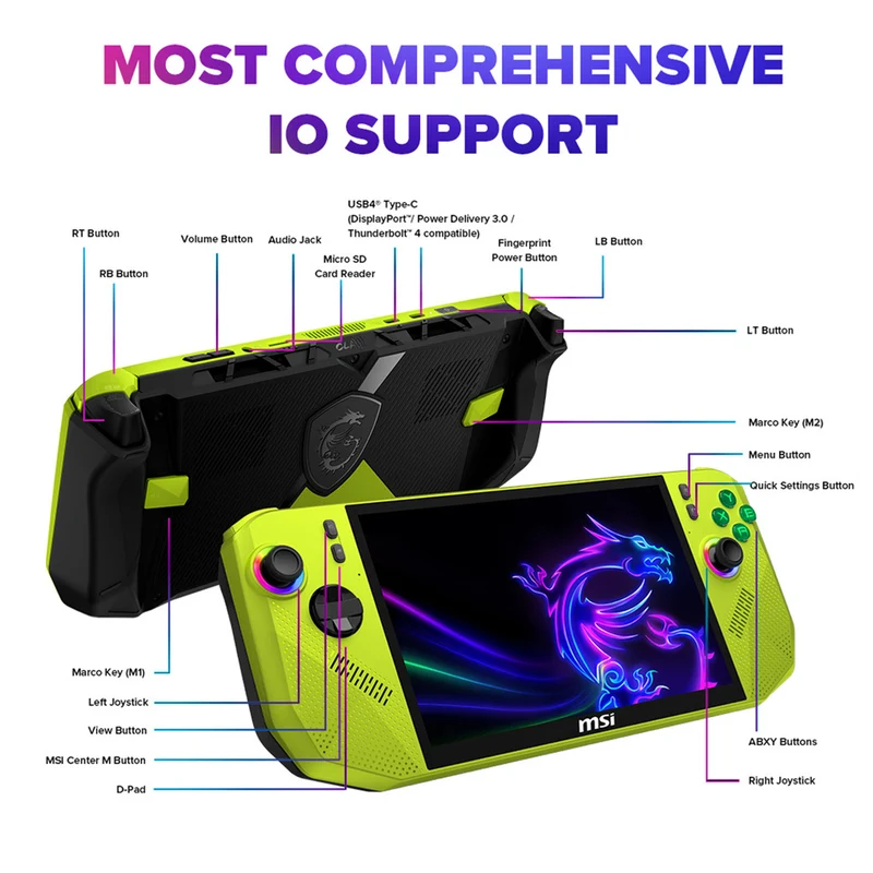MSI Claw A8 BZ2EM-023PH Handheld Gaming (Neon Green) | 8" FHD+ (1920x1200) 120Hz Touchscreen | Ryzen Z2 Extreme | 24GB RAM | 1TB SSD | AMD Radeon Graphics | Windows 11 Home