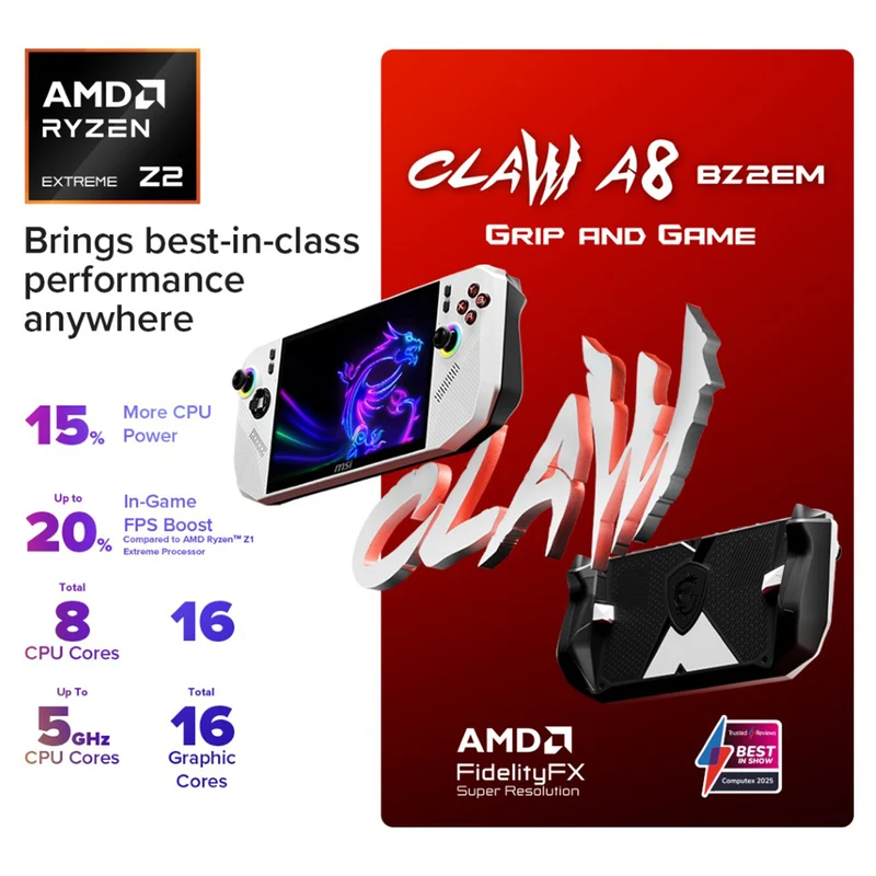 MSI Claw A8 BZ2EM-022PH Handheld Gaming (Polar Tempest) | 8" FHD+ (1920x1200) 120Hz Touchscreen | Ryzen Z2 Extreme | 24GB RAM | 1TB SSD | AMD Radeon Graphics | Windows 11 Home