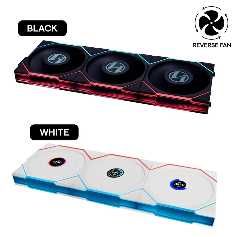 Lian Li Uni Fan TL Wireless LCD 120mm Reverse Blade Revolutionary ARGB Triple Fan (Black, White)