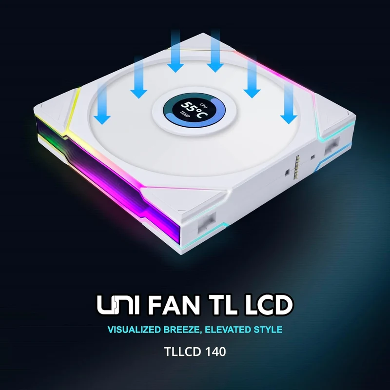 Lian Li Uni Fan TL Wireless LCD 120mm Reverse Blade Revolutionary ARGB Triple Fan (Black, White)