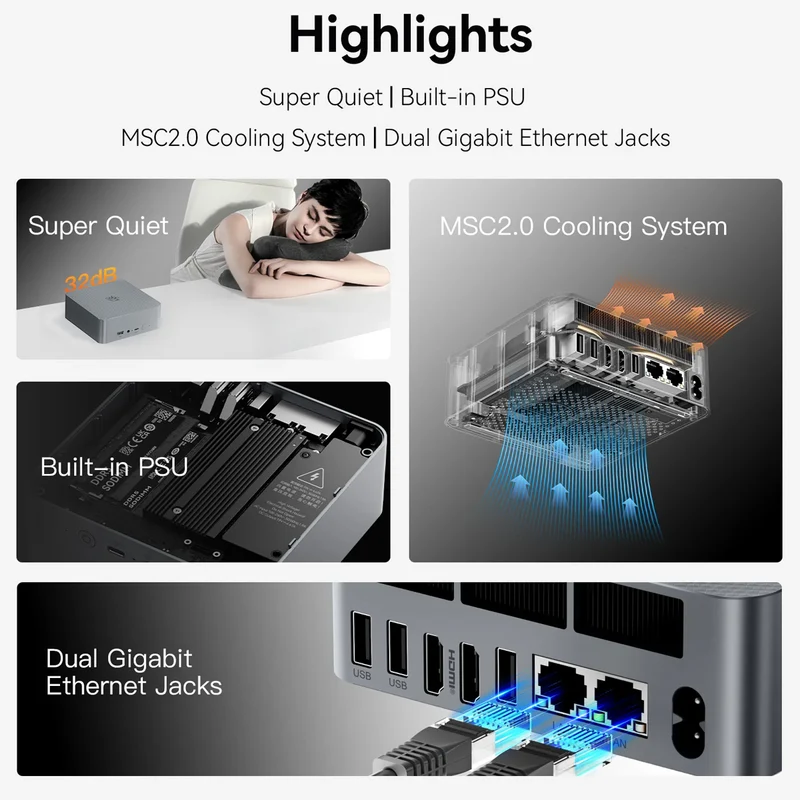 Beelink EQR6-LP AMD Ryzen 7 6800U Processor (24GB RAM+500GB SSD | 32GB RAM+1TB SSD) Windows 11 Pro Mini PC (Milky Grey)