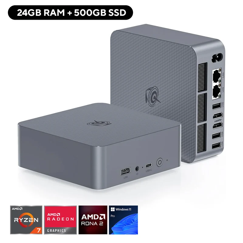 Beelink EQR6-LP AMD Ryzen 7 6800U Processor (24GB RAM+500GB SSD | 32GB RAM+1TB SSD) Windows 11 Pro Mini PC (Milky Grey)