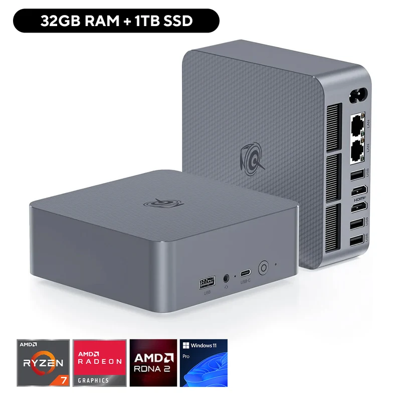 Beelink EQR6-LP AMD Ryzen 7 6800U Processor (24GB RAM+500GB SSD | 32GB RAM+1TB SSD) Windows 11 Pro Mini PC (Milky Grey)