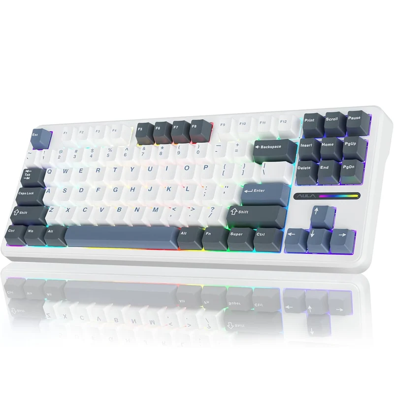 Aula F87 Wireless & Bluetooth 87 Keys Hot-Swappable Mechanical Keyboard (White/Grey/Blue)