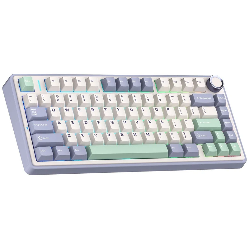 Aula F75 Wireless & Bluetooth 80 Keys Mechanical Keyboard (Purple/Beige/Lightgreen) (Grey Wood Switch V3)