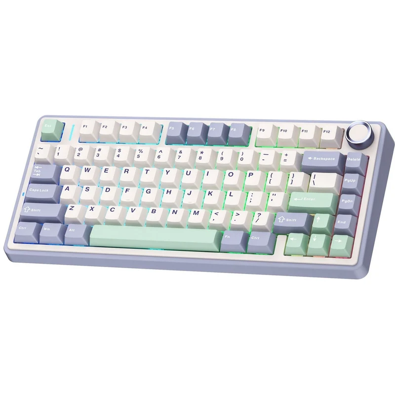 Aula F75 Wireless & Bluetooth 80 Keys Mechanical Keyboard (Purple/Beige/Lightgreen) (Grey Wood Switch V3)
