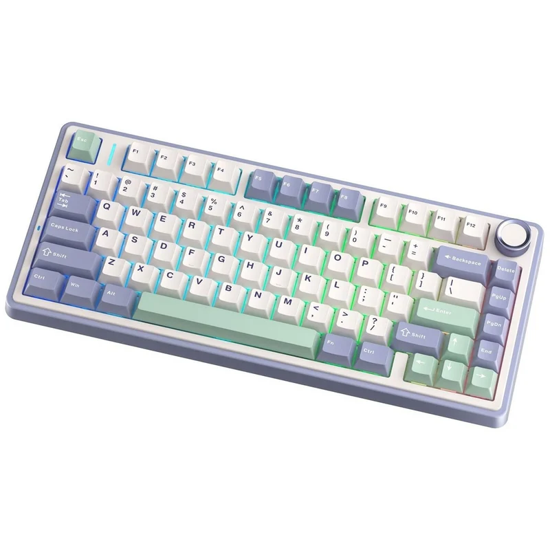 Aula F75 Wireless & Bluetooth 80 Keys Mechanical Keyboard (Purple/Beige/Lightgreen) (Grey Wood Switch V3)