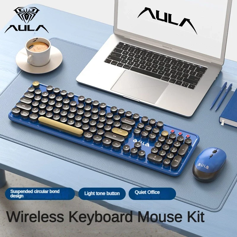 Aula AC306 Retro Round Wireless Keyboard & Mouse Combo (Royal Blue/Black)