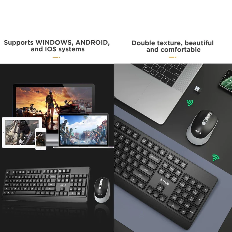 Aula AC203 2.4GHz Wireless Keyboard & Mouse Combo (Black)
