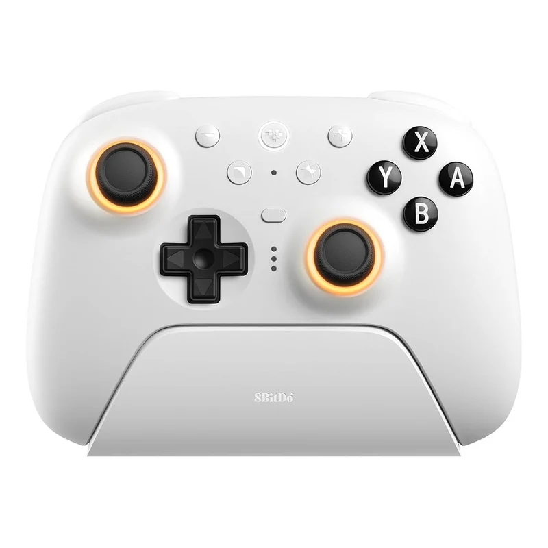 8BitDo Ultimate 2 Bluetooth Controller with TMR Joysticks, Switchable Hall Effect/ Tactile Triggers, Vibration & Motion Control, RGB Fire Ring with Charging Dock for Nintendo Switch/Windows PC/N-Switch Pro Controller (Black, White) (80ND)