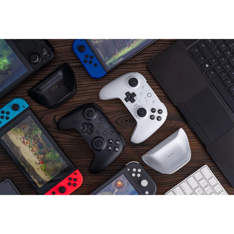 8BitDo Ultimate 2 Bluetooth Controller with TMR Joysticks, Switchable Hall Effect/ Tactile Triggers, Vibration & Motion Control, RGB Fire Ring with Charging Dock for Nintendo Switch/Windows PC/N-Switch Pro Controller (Black, White) (80ND)