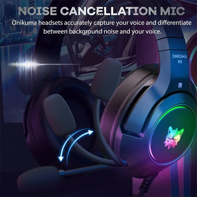 Onikuma K9 RGB Noise Canceling Gaming Headset With Microphone (Black)
