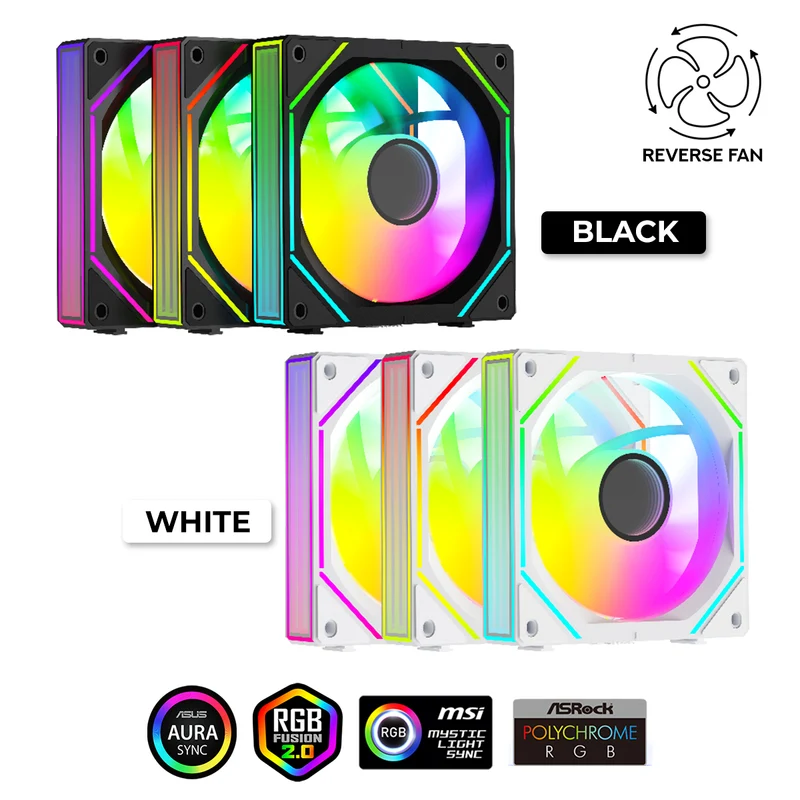 Ocypus Gamma F12 Uni ARGB Reverse Blade 3-in-1 Cooling Fan (Black, White)