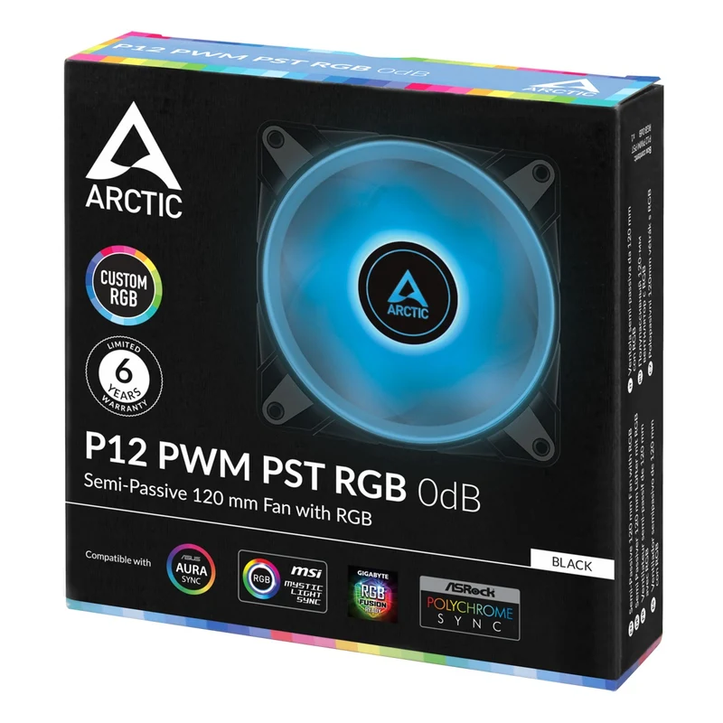 Arctic P12 PWM PST RGB 0dB Semi-Passive 120mm Single Fan with Analogue RGB (Black) (ACFAN00186A)