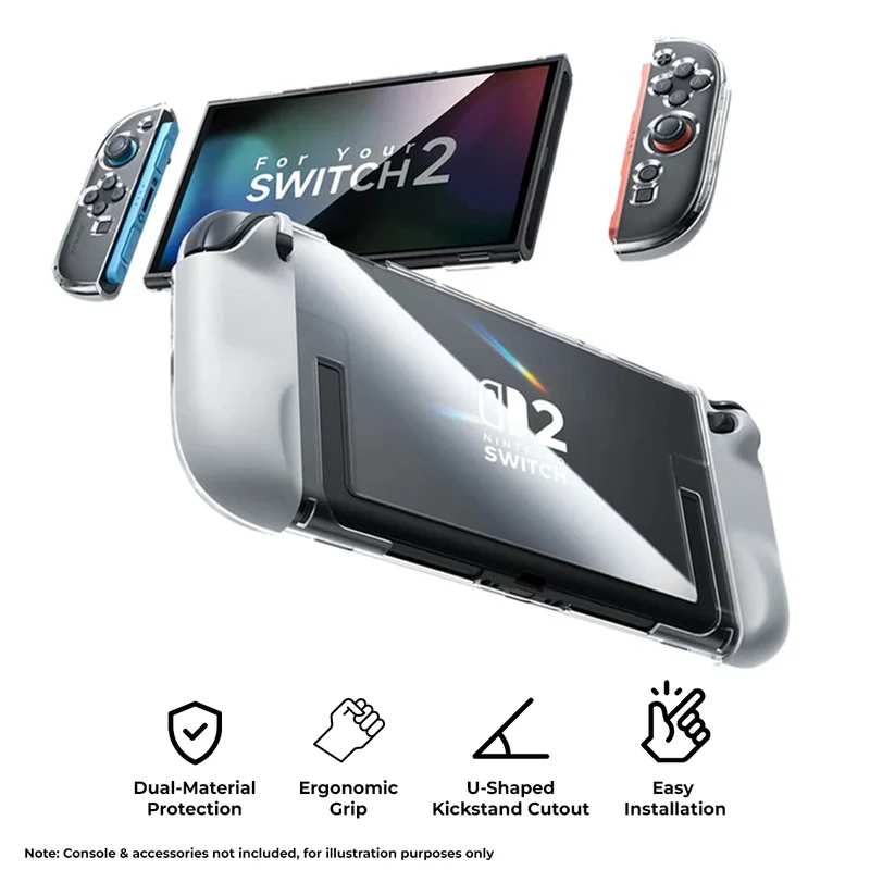 JSAUX Ergonomic Controller Full-Cover Case Set for Nintendo Switch 2 (Transparent Grey) (PC0119A)