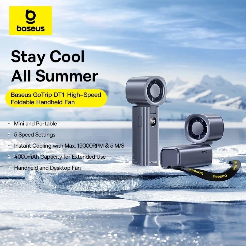 Baseus GoTrip DT1 High-Speed Foldable Handheld Fan (Space Grey) (C10272301813-00)