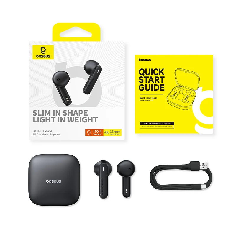 Baseus Bowie E16 True Wireless Earphone (Cluster Black, Stellar White)