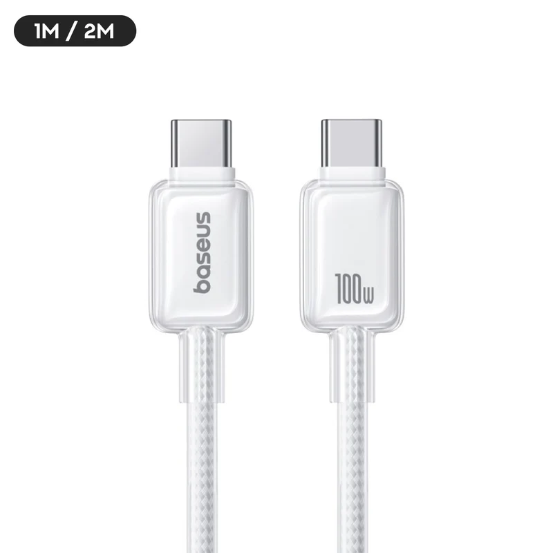 Baseus Crystal Fast Charging Data Cable USB-A to USB-C 100W (Moon White) (1M , 2M)
