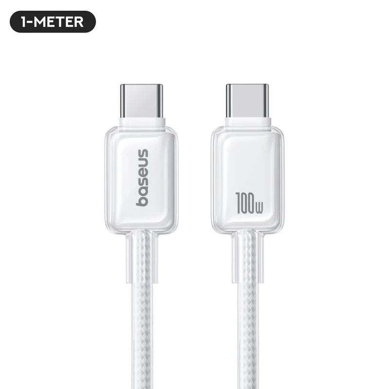 Baseus Crystal Fast Charging Data Cable USB-A to USB-C 100W (Moon White) (1M , 2M)
