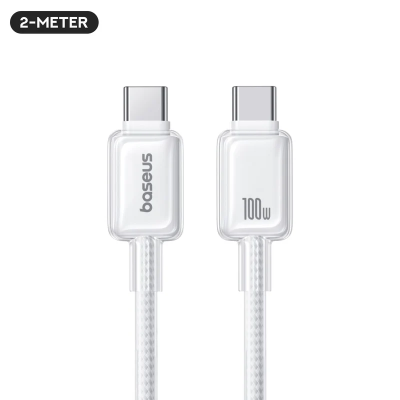 Baseus Crystal Fast Charging Data Cable USB-A to USB-C 100W (Moon White) (1M , 2M)