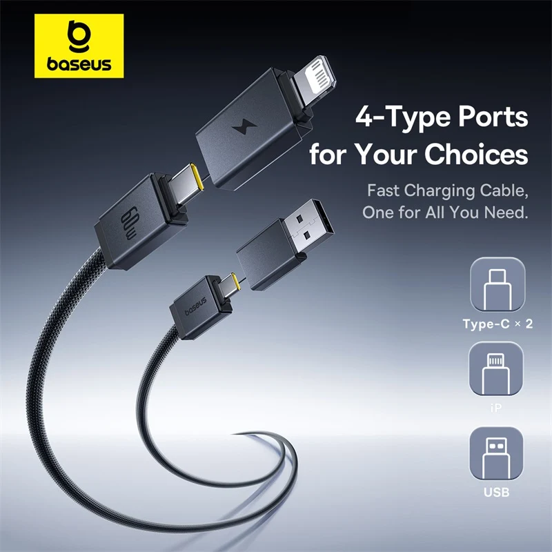 Baseus Versatile Two-for-Two Fast Charging Cable U+C to C+L 60W 2M (Cosmic Black) (P10383000121-02)