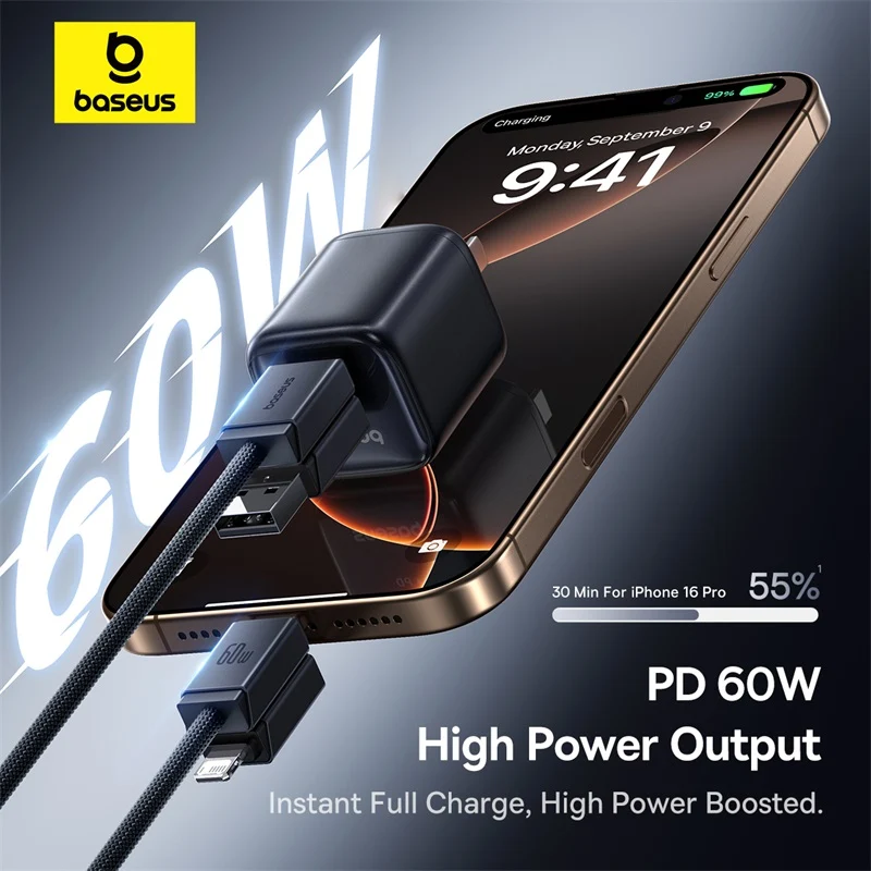 Baseus Versatile Two-for-Two Fast Charging Cable U+C to C+L 60W 2M (Cosmic Black) (P10383000121-02)