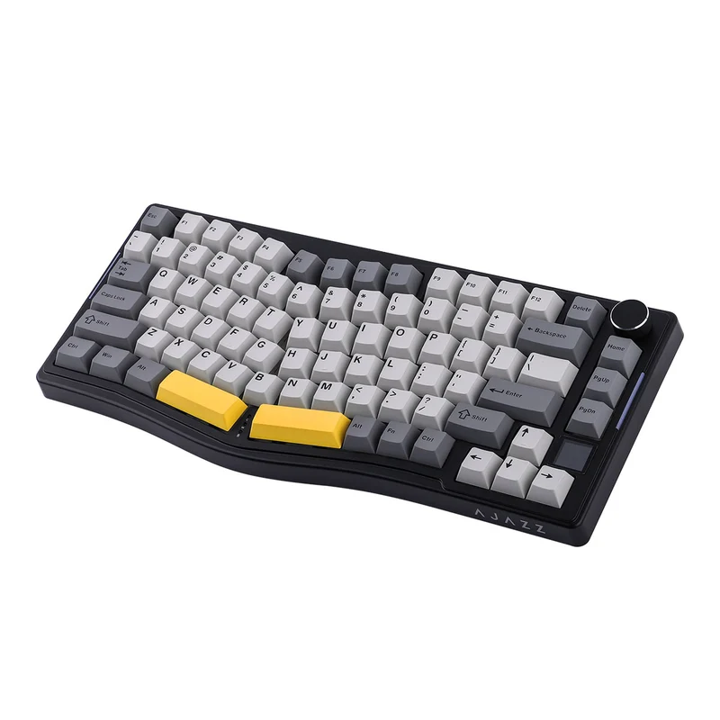 Ajazz AKS075 RGB Tri-Mode 75% Keys Hotswappable Mechanical Keyboard with Screen (Black/Gray/Yellow) (Gift Switch)