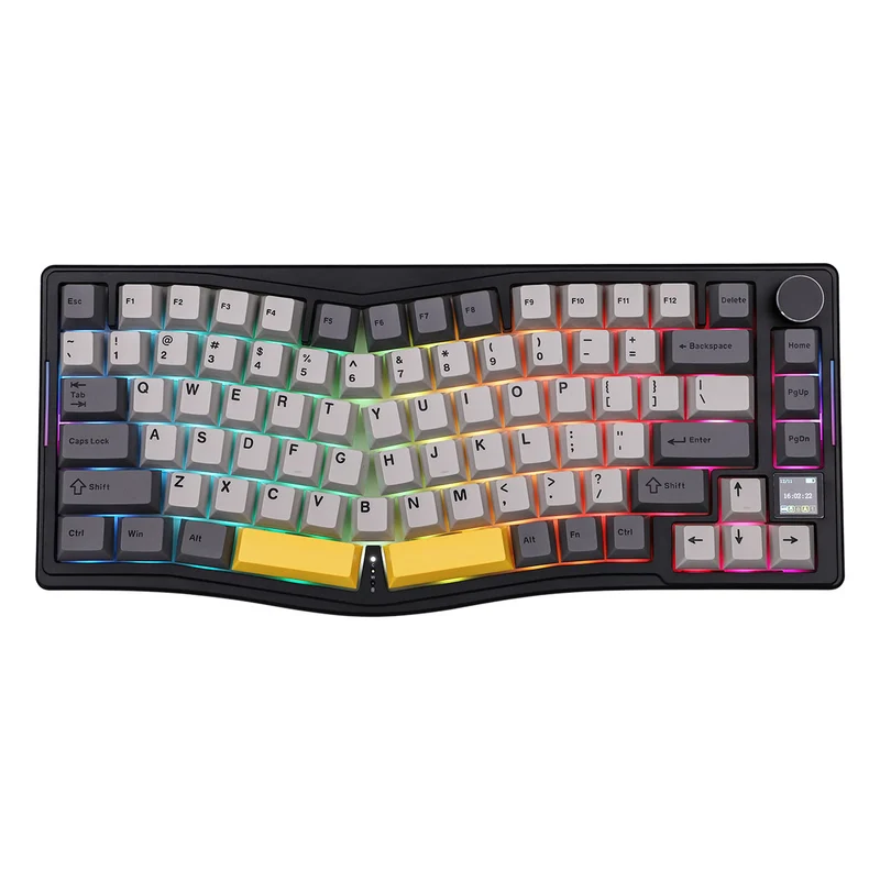 Ajazz AKS075 RGB Tri-Mode 75% Keys Hotswappable Mechanical Keyboard with Screen (Black/Gray/Yellow) (Gift Switch)