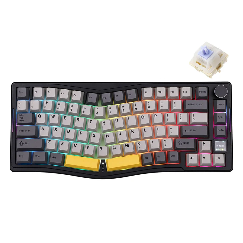 Ajazz AKS075 RGB Tri-Mode 75% Keys Hotswappable Mechanical Keyboard with Screen (Black/Gray/Yellow) (Gift Switch)
