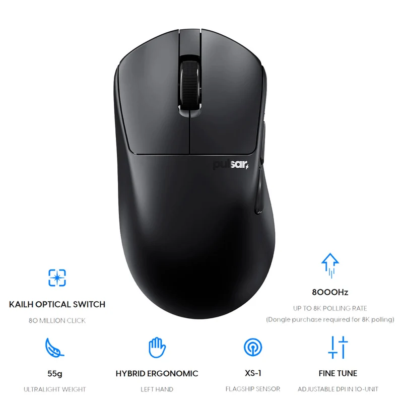 Pulsar X3 LHD Left Handed Ultralight Weight eSports Mouse Size 2 (Black) (PX3L21)