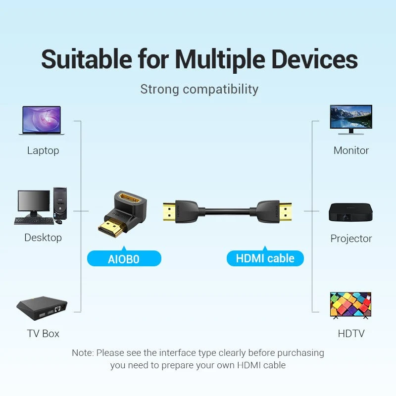 Vention HDMI 90 Degree Male to Female Adapter (Black) (AIOB0)