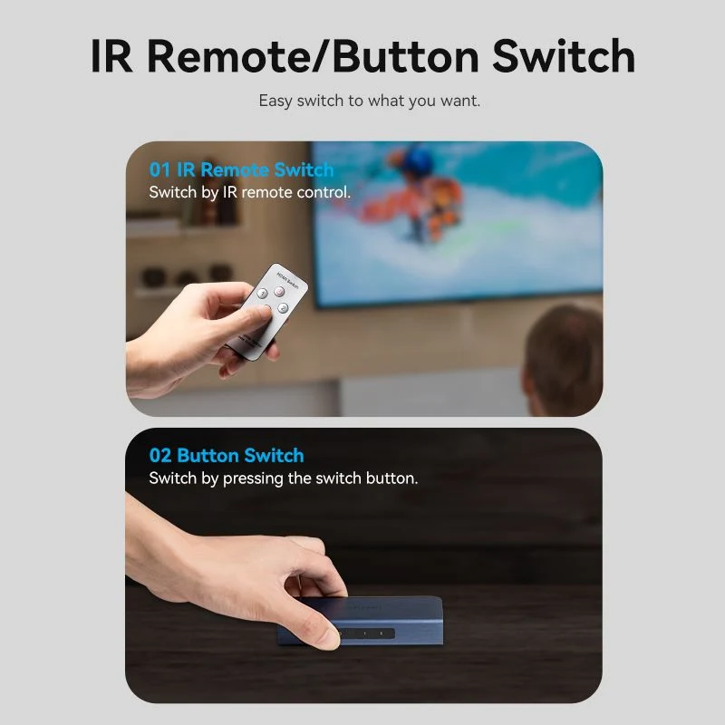 Vention 3-in-1 Out HDMI Switcher (Gray Aluminum Alloy Type, Blue Aluminum Alloy Type)