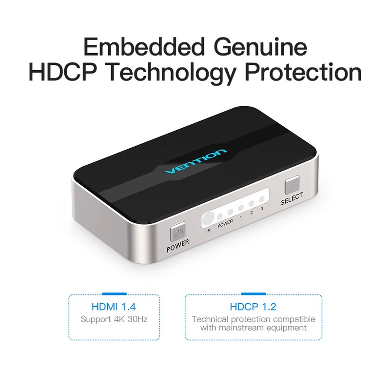 Vention 3-in-1 Out HDMI Switcher (Gray Aluminum Alloy Type, Blue Aluminum Alloy Type)