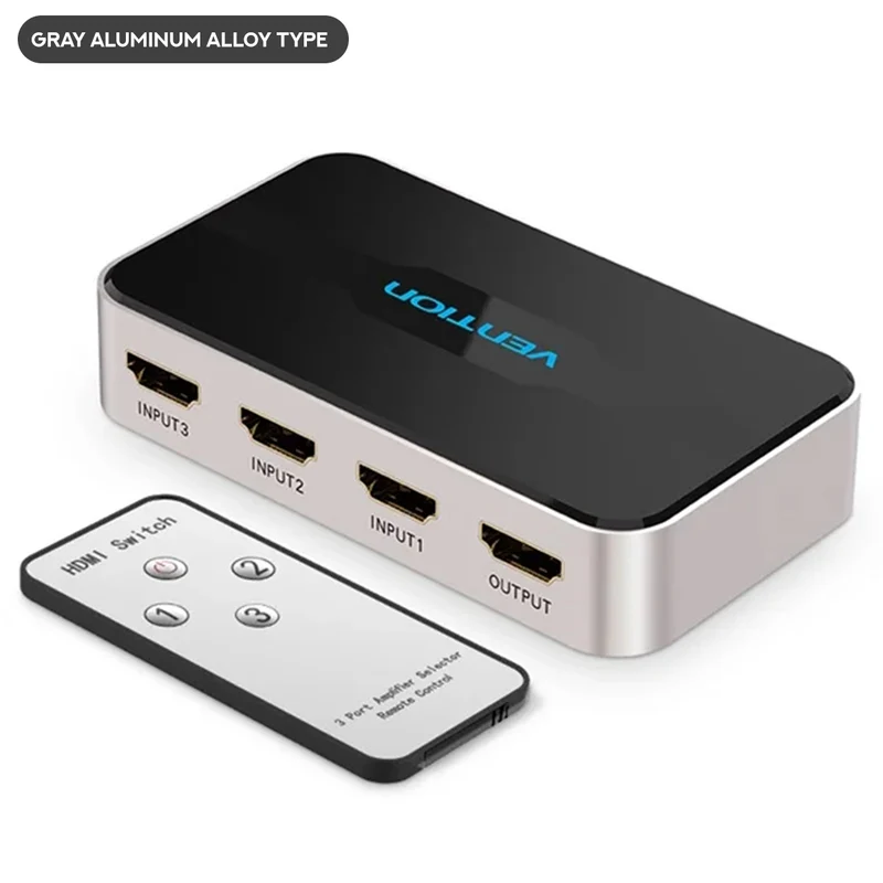 Vention 3-in-1 Out HDMI Switcher (Gray Aluminum Alloy Type, Blue Aluminum Alloy Type)
