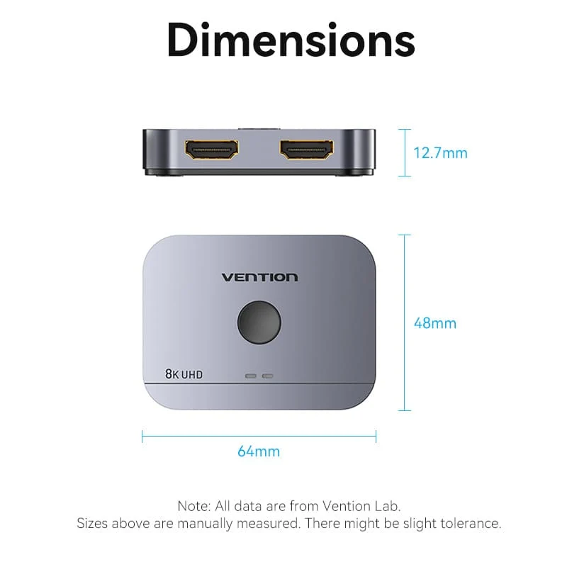 Vention 2-Port Bi-Directional 8K HDMI Switcher - Gray Aluminum Alloy Type (AKPH0)