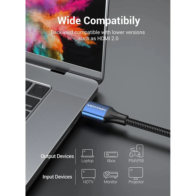 Vention Cotton Braided HDMI-A Male to Male HD Cable 8K Aluminum Alloy Type (1.5M, 3M, 5M)