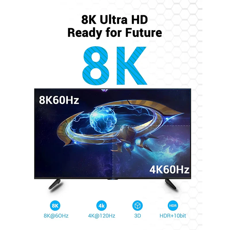 Vention 8K HDMI Male to Male Cable - Black (1M, 2M, 3M, 5M, 10M)