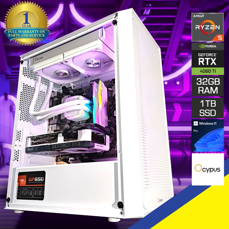 Sigma Gamma C50 White Desktop Gaming PC | AMD Ryzen 5 5600GT | 32GB RAM | 1TB SSD | RTX 4060 Ti | Windows 11 Pro