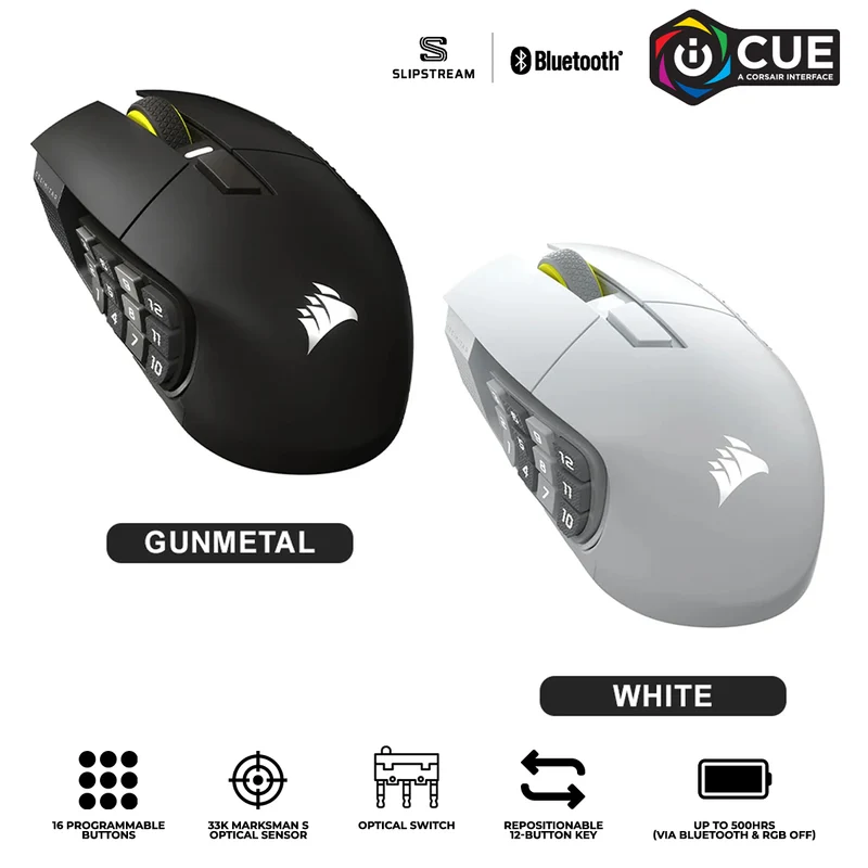 Corsair Scimitar Elite Wireless SE MMO Gaming Mouse (Gunmetal, White)