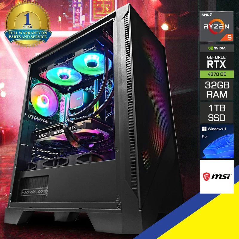 Aurora Forge 120A Black Desktop Gaming PC | AMD Ryzen 5 7500F | 32GB RAM | 1TB SSD | RTX 4070 OC | Windows 11 Pro