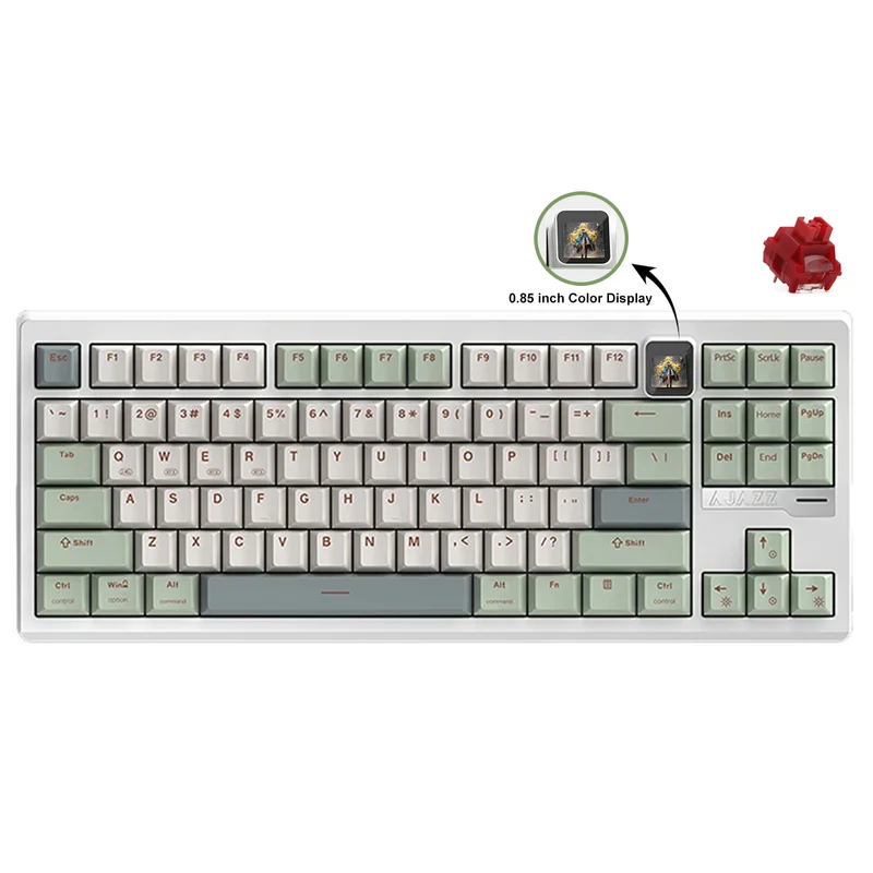 Ajazz QS87 Max RGB Tri-Mode 87-Keys Aluminum CNC Case Hot-Swappable Mechanical Keyboard (Cyan/White/Blue) (Flame Red V2 Switch)