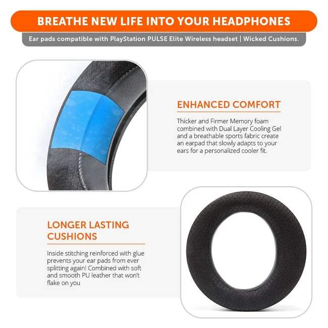 Wicked Cushions WC FreeZe Pulse Elite - Cooling Gel Earpads For PlayStation Pulse Elite Headset (Black, White, 90s Black, Cyan Prism, Geo Grey) (Pulse-Elite-FR-B, Pulse-Elite-FR-W, Pulse-Elite-FR-90B, (Pulse-Elite-FR-CP, Pulse-Elite-FR-GG)
