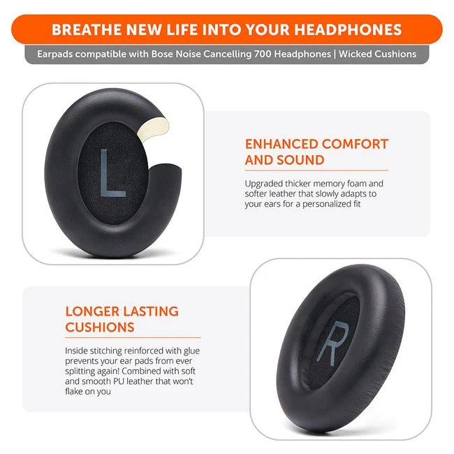 Wicked Cushions Bose NC 700 Replacement Ear Pads (Black, White, Silver, Black Camo, Geo Grey, 90s White, 90s Black, Snow Camo) (AT-NQV8-3AQB, CB-ME3S-08KU, 4G-V4VN-Z07A, GR-4PIU-HJO4, N7-KRI5-74F6, Bose700-90W, Bose700-90B, BOSE700-SC)