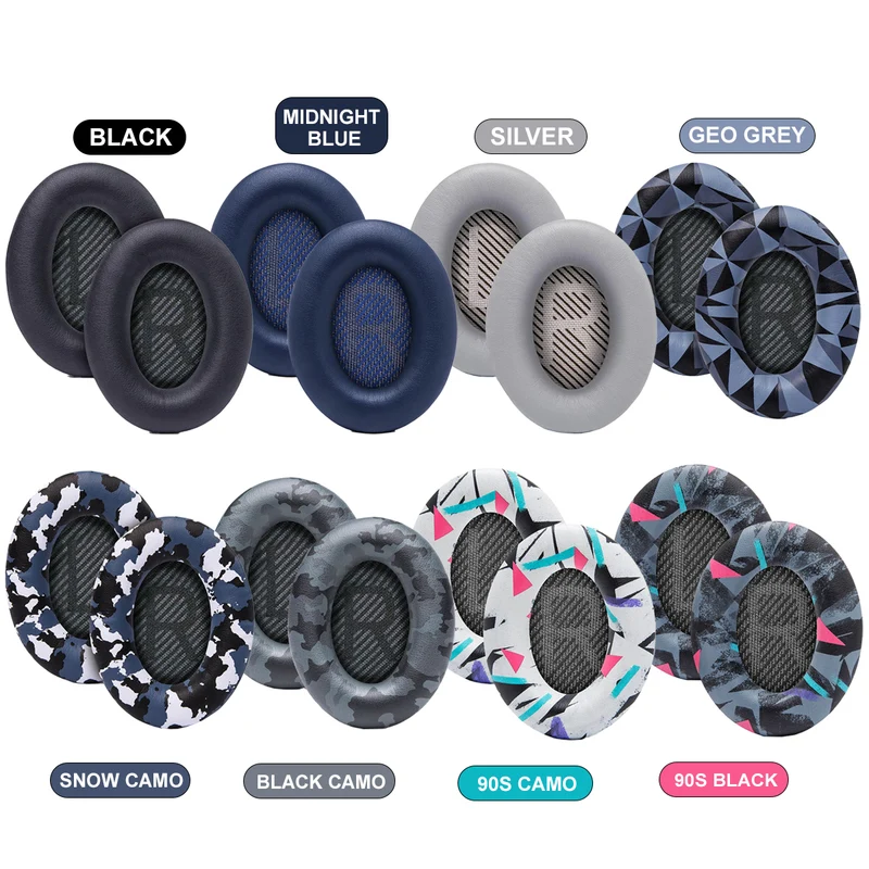 Wicked Cushions Bose QC 35 Replacement Ear Pads (Black, Midnight Blue, Silver, Geo Grey, Snow Camo, Black Camo, 90s White, 90s Black) (DW-EUAI-QYAW, ZI-3M67-96O0, 4B-NWTC-V89C, TI-AZM0-J0JH, OC-90BK-QG4D, Z7-YSOW-KHPB, BoseQC35-90W, BoseQC35-90B)