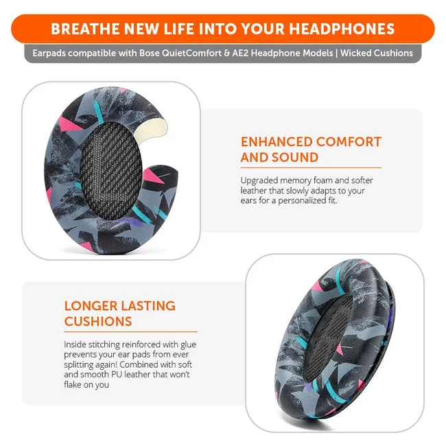 Wicked Cushions Bose QC 35 Replacement Ear Pads (Black, Midnight Blue, Silver, Geo Grey, Snow Camo, Black Camo, 90s White, 90s Black) (DW-EUAI-QYAW, ZI-3M67-96O0, 4B-NWTC-V89C, TI-AZM0-J0JH, OC-90BK-QG4D, Z7-YSOW-KHPB, BoseQC35-90W, BoseQC35-90B)