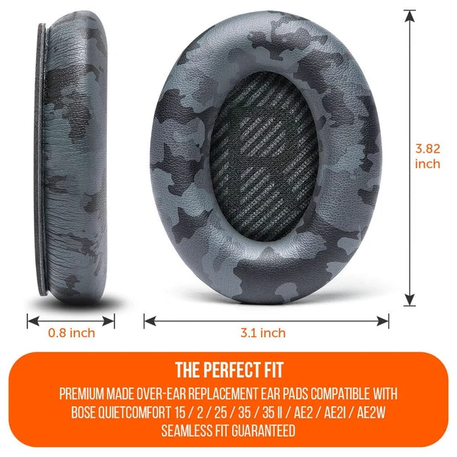 Wicked Cushions Bose QC 35 Replacement Ear Pads (Black, Midnight Blue, Silver, Geo Grey, Snow Camo, Black Camo, 90s White, 90s Black) (DW-EUAI-QYAW, ZI-3M67-96O0, 4B-NWTC-V89C, TI-AZM0-J0JH, OC-90BK-QG4D, Z7-YSOW-KHPB, BoseQC35-90W, BoseQC35-90B)