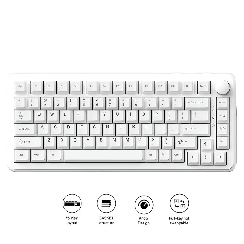 Ajazz AK820 Max No Light Wired 75% 82-Keys Gasket-Mounted South Facing Hot Swappable Mechanical Keyboard Knob (White) (Magnetic Switch)