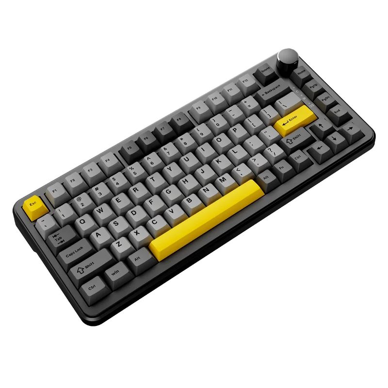 Ajazz AK820 Max RGB Wired 75% 82-Keys Gasket-mounted South Facing Hot Swappable Mechanical Keyboard Knob FR4 PCB (Black/Grey/Yellow) (Magnetic Switch)