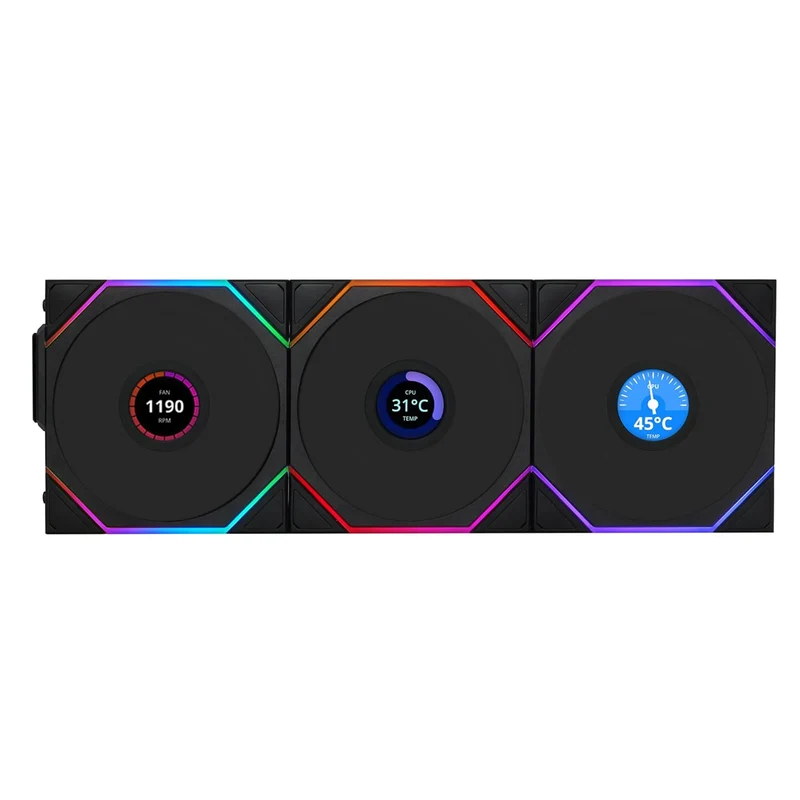 Lian Li Uni Fan TL Wireless LCD 120mm Revolutionary ARGB Triple Fan (Black, White)