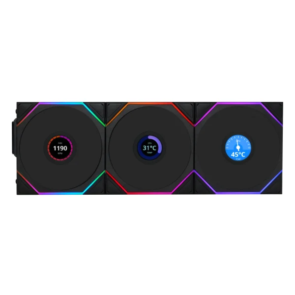 Lian Li Uni Fan TL Wireless LCD 120mm Revolutionary ARGB Triple Fan (Black, White)